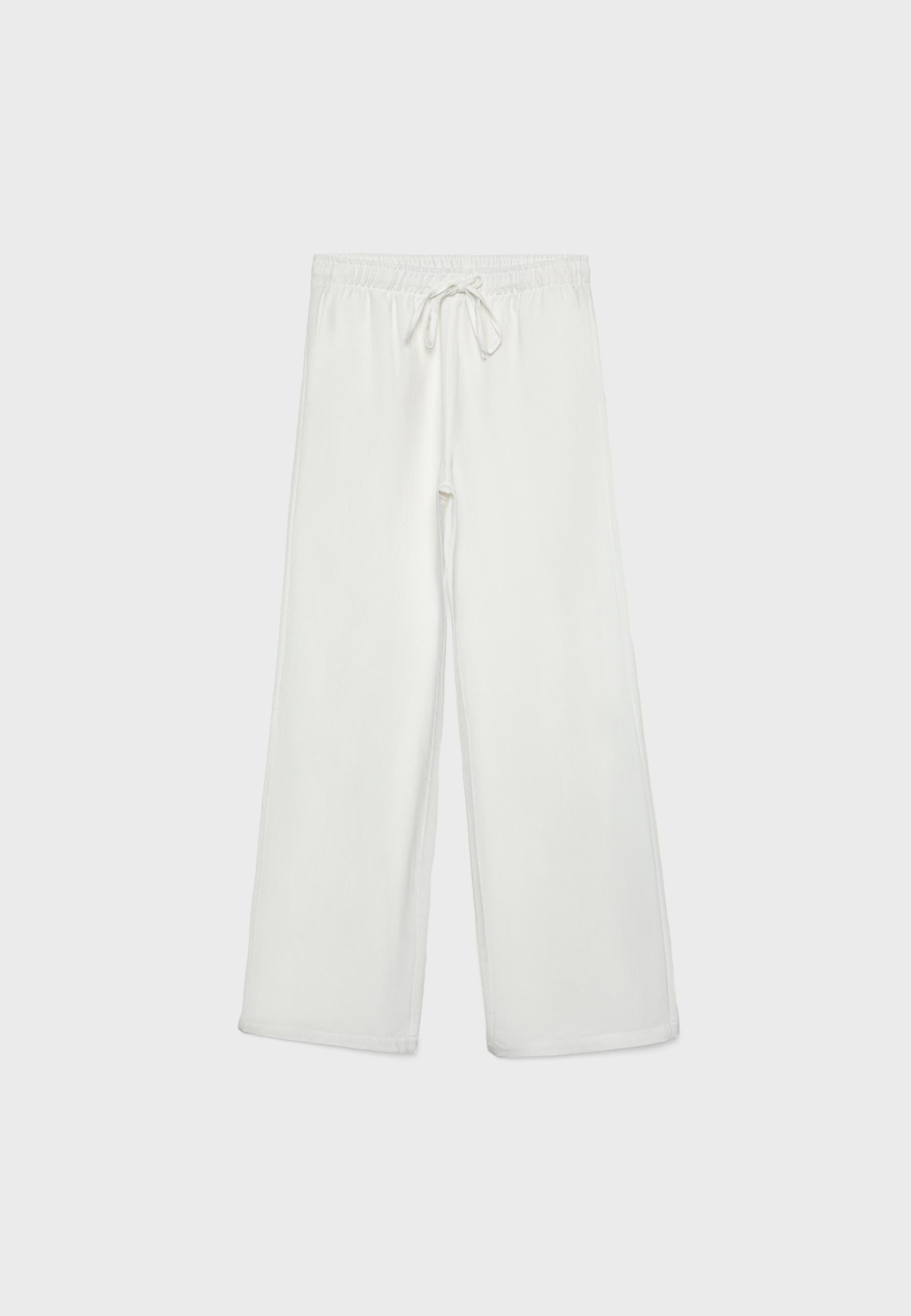 Linen-effect drawstring trousers — White