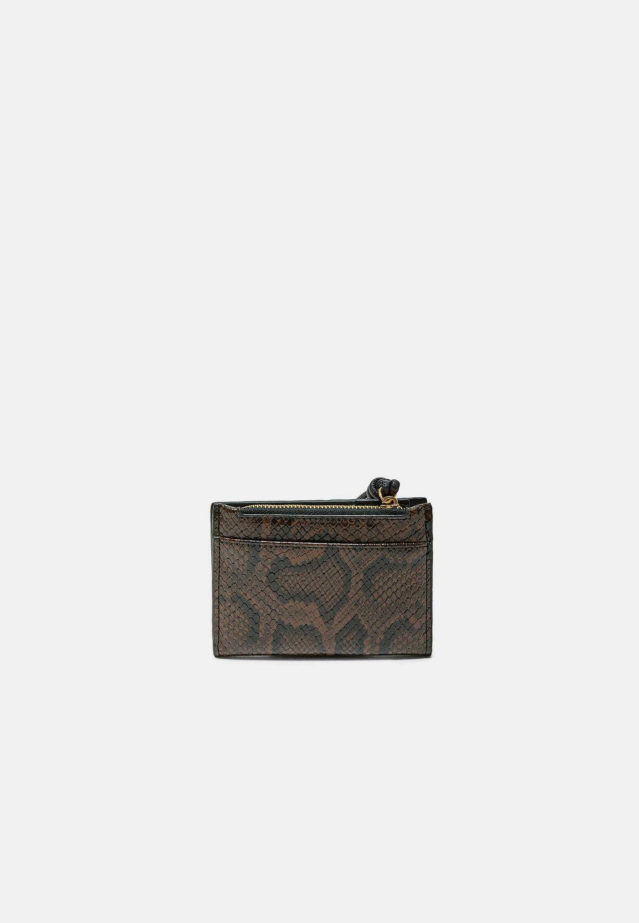 Snakeskin print card holder purse — Brown