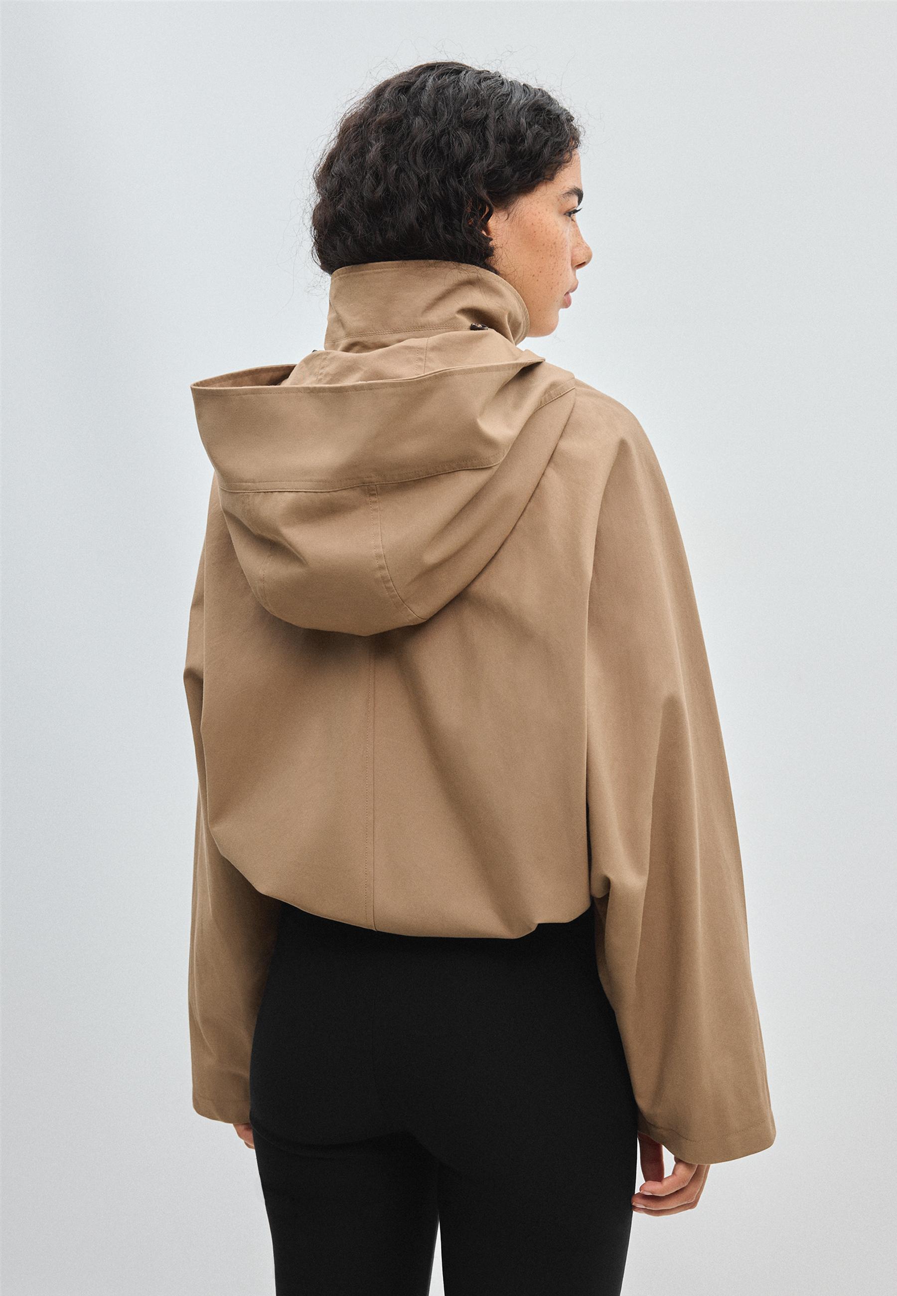 Short hooded oversize trench coat — Beige