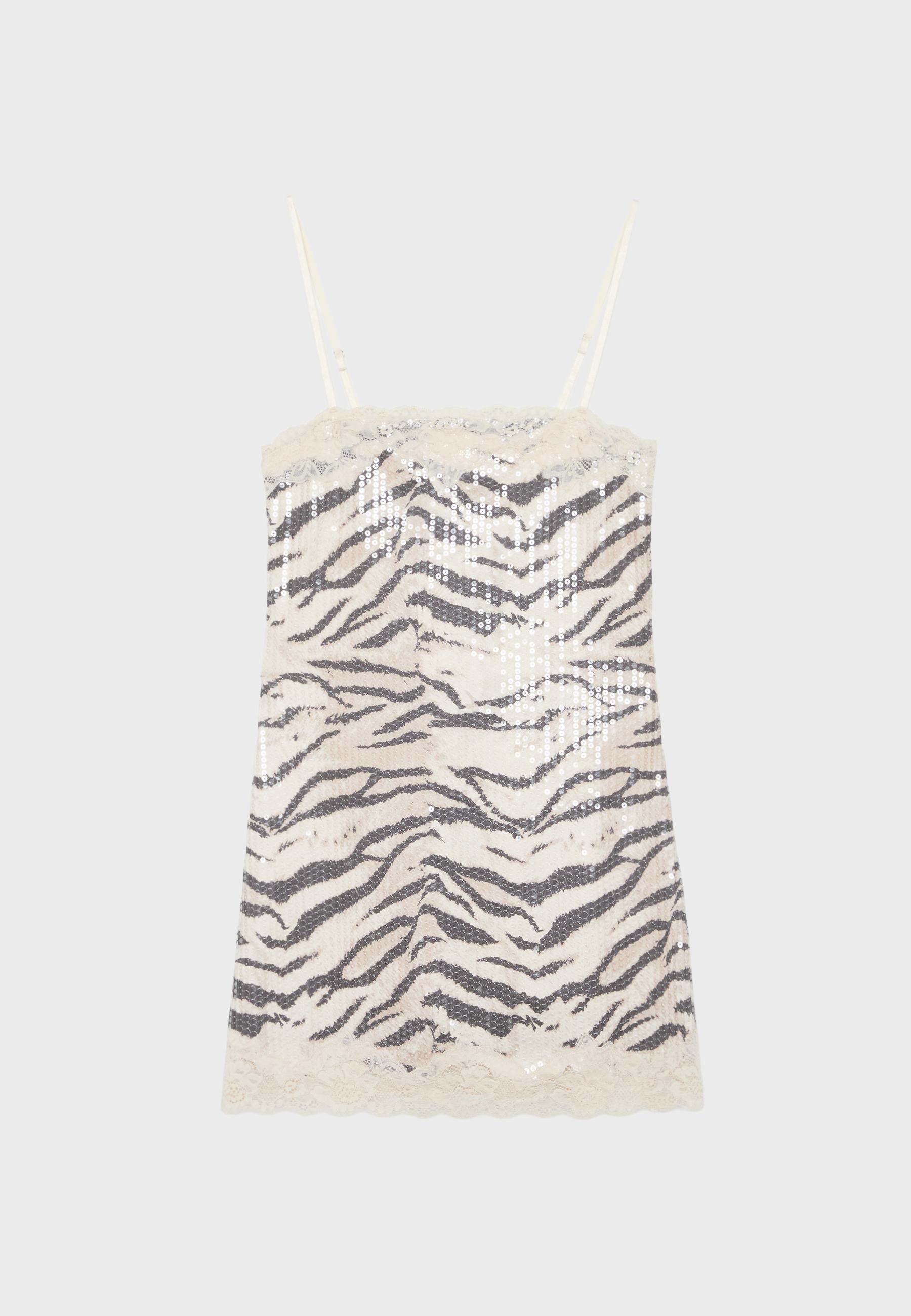 Short sequin animal print dress — Beige