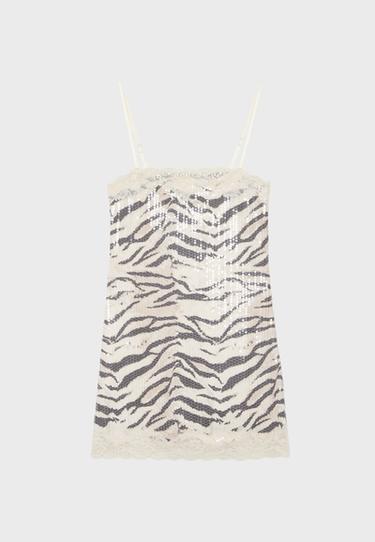 Short sequin animal print dress — Beige 7
