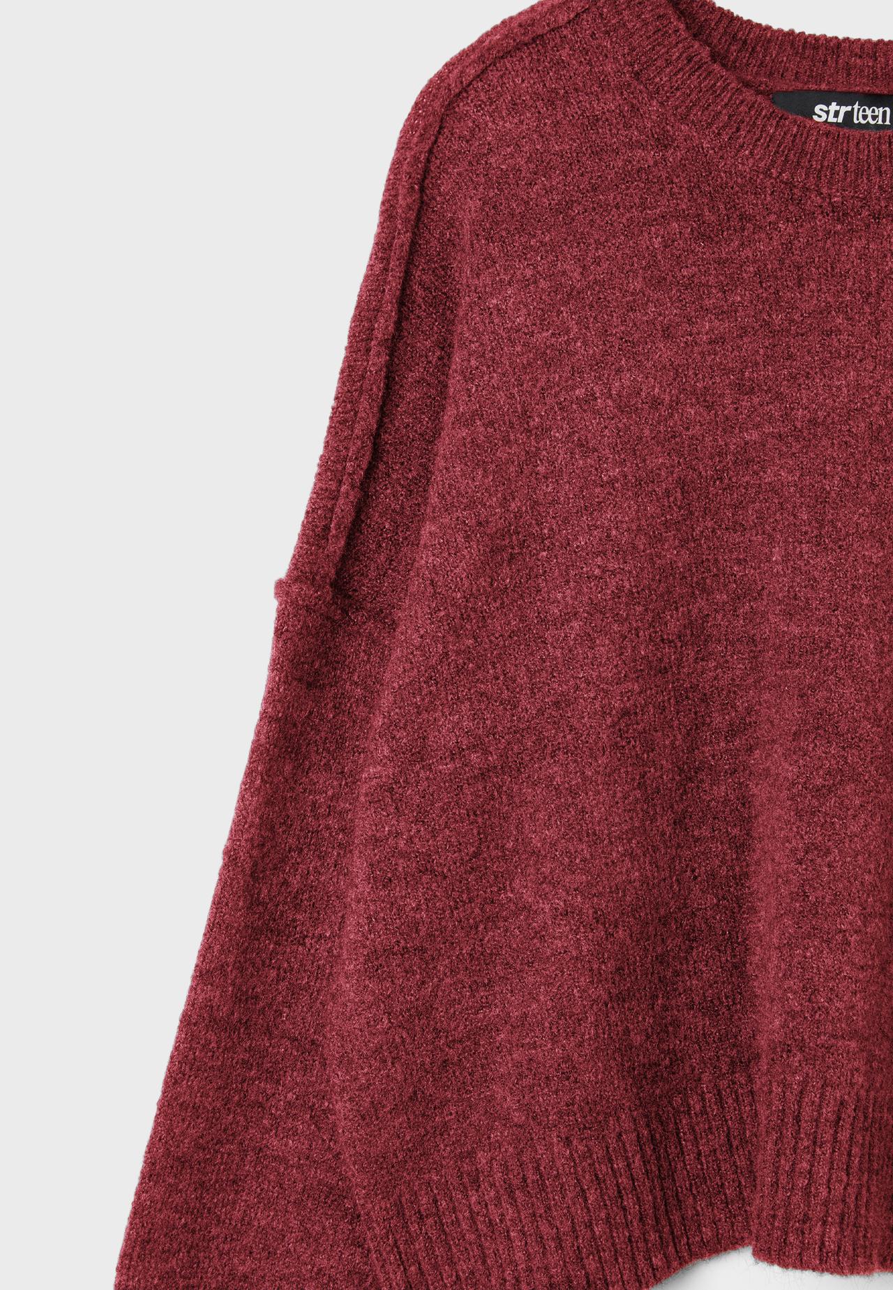 Round neck knit jumper — Dark red