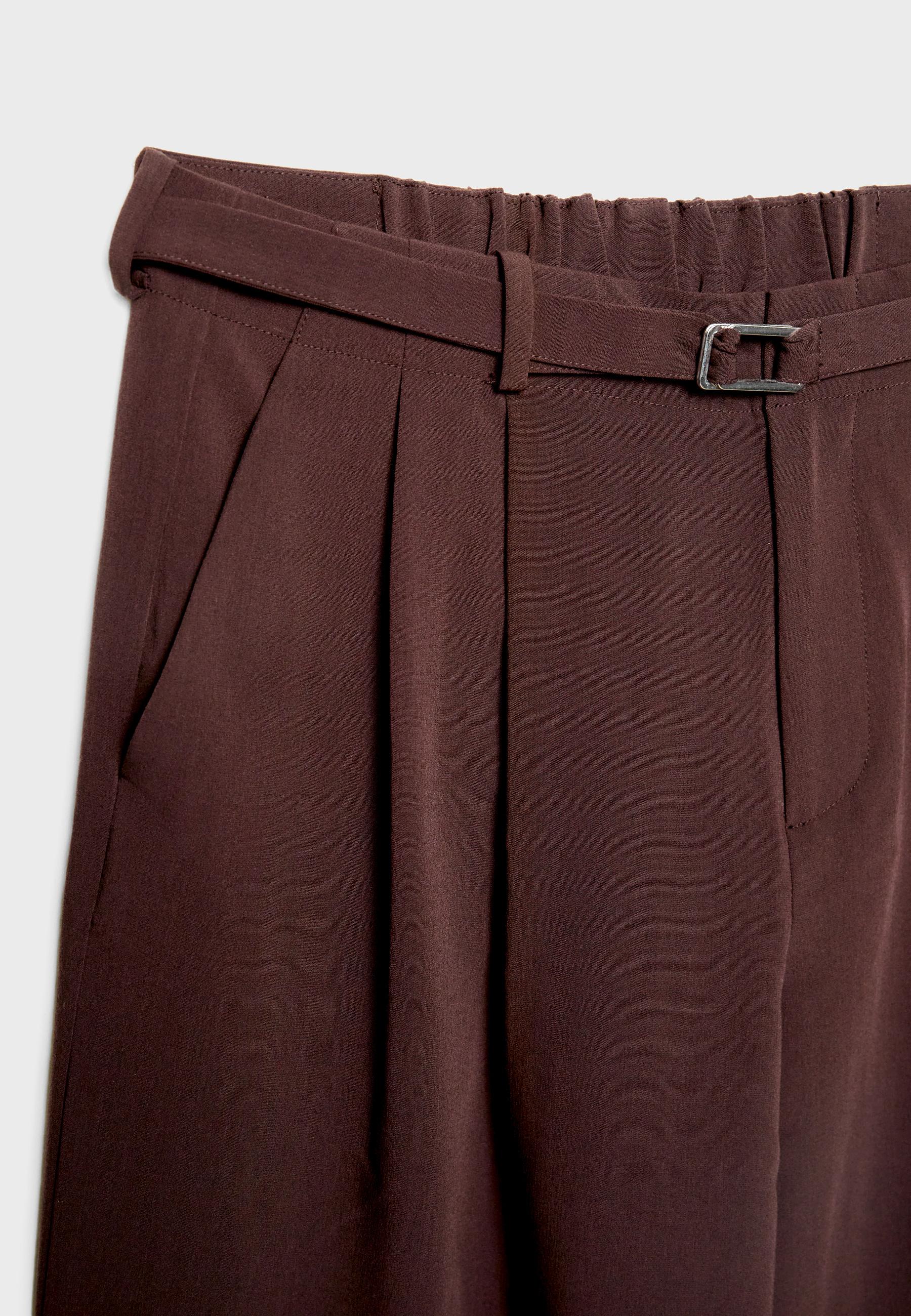 Wide-leg trousers with buckle detail — Brown