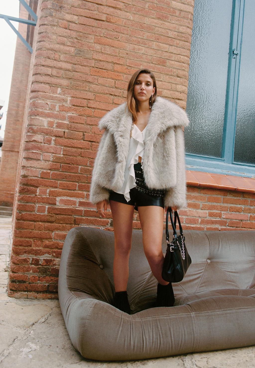 Cropped faux fur jacket
