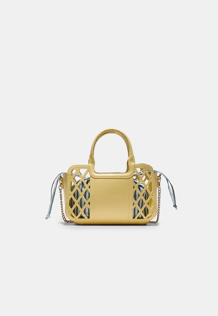 Stradivarius Geantă Tote Tip Coș Combinată Auriu Os