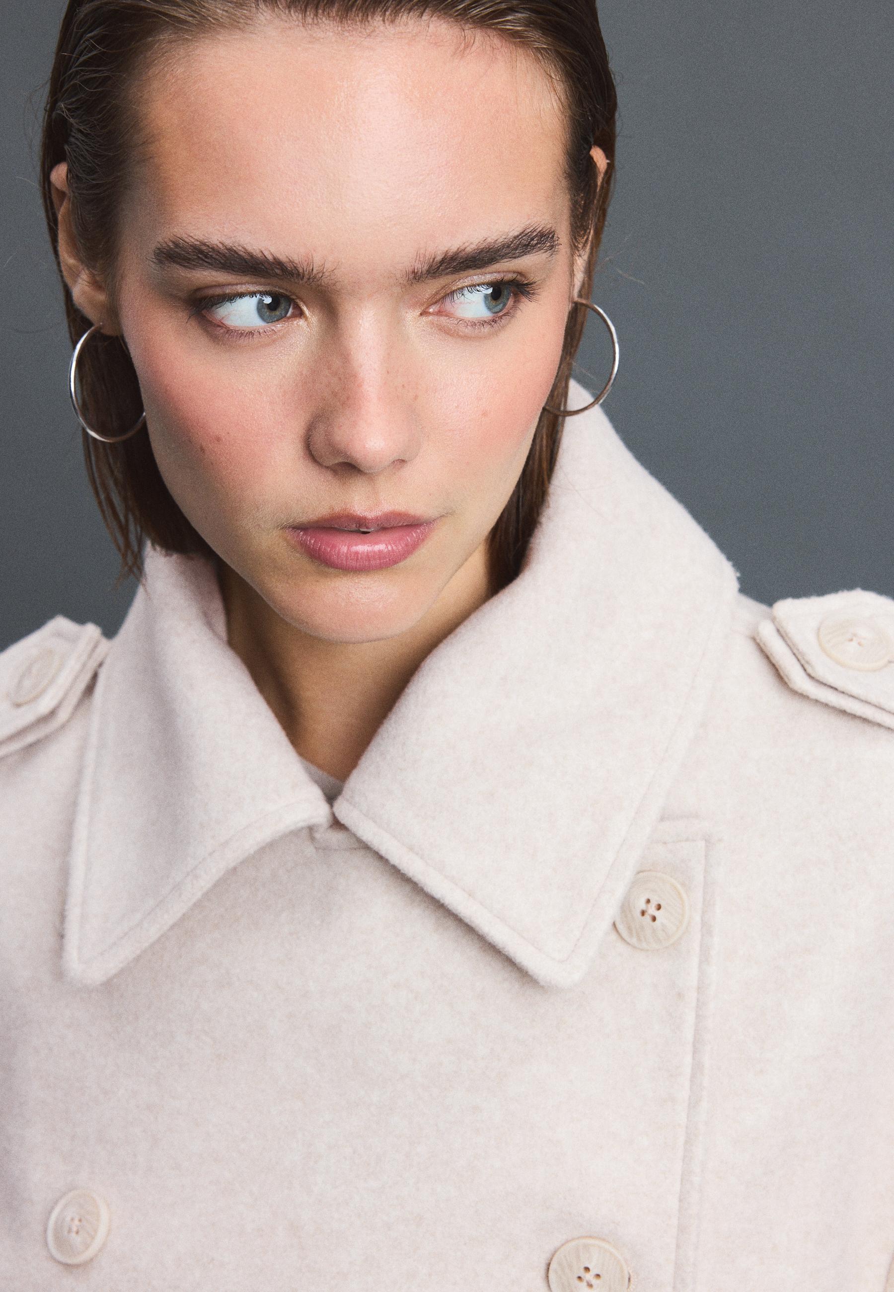 Soft-touch oversize trench coat — Ecru