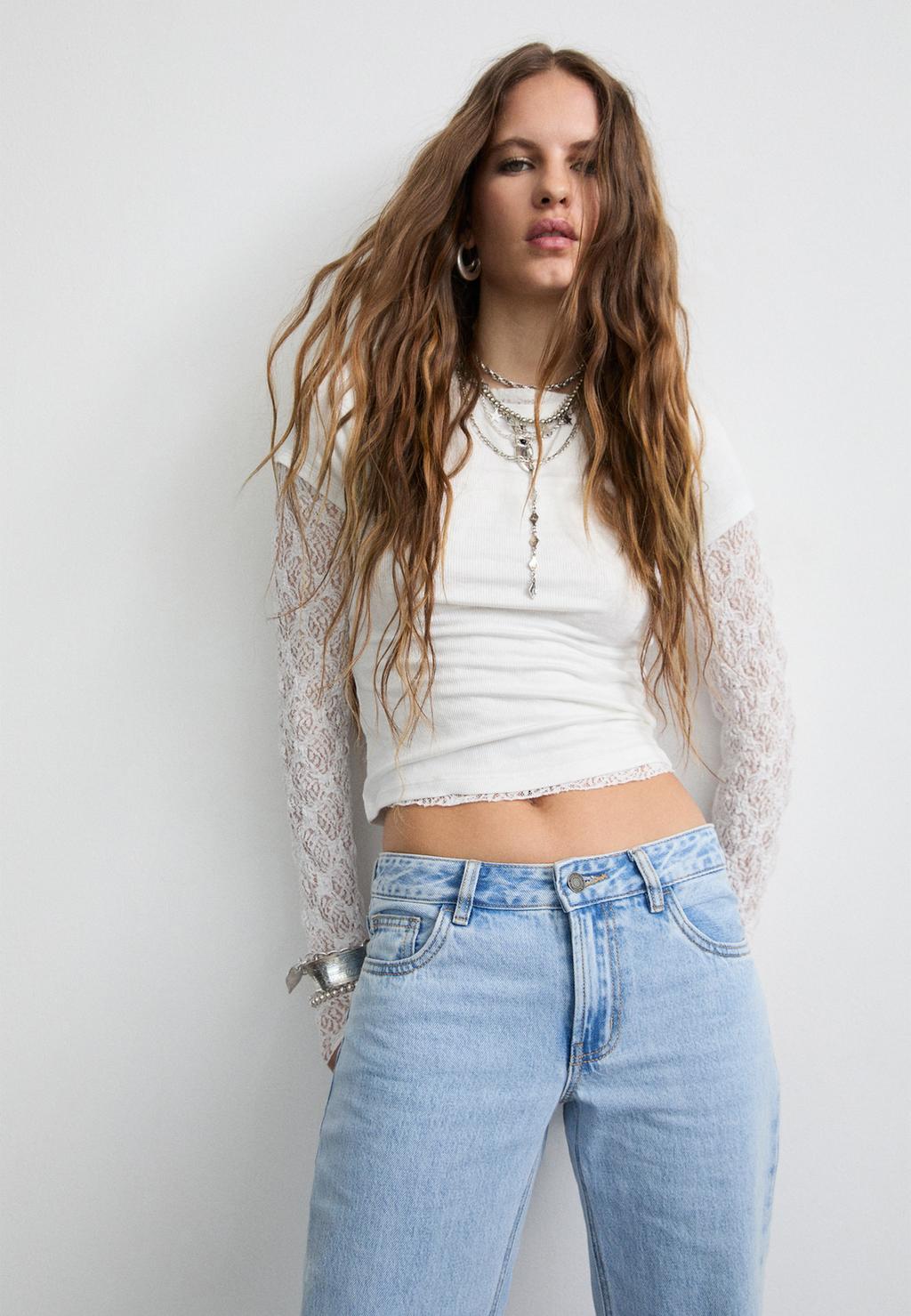 Low straight leg trousers