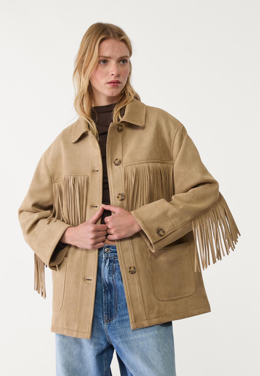 Fringed faux suede jacket