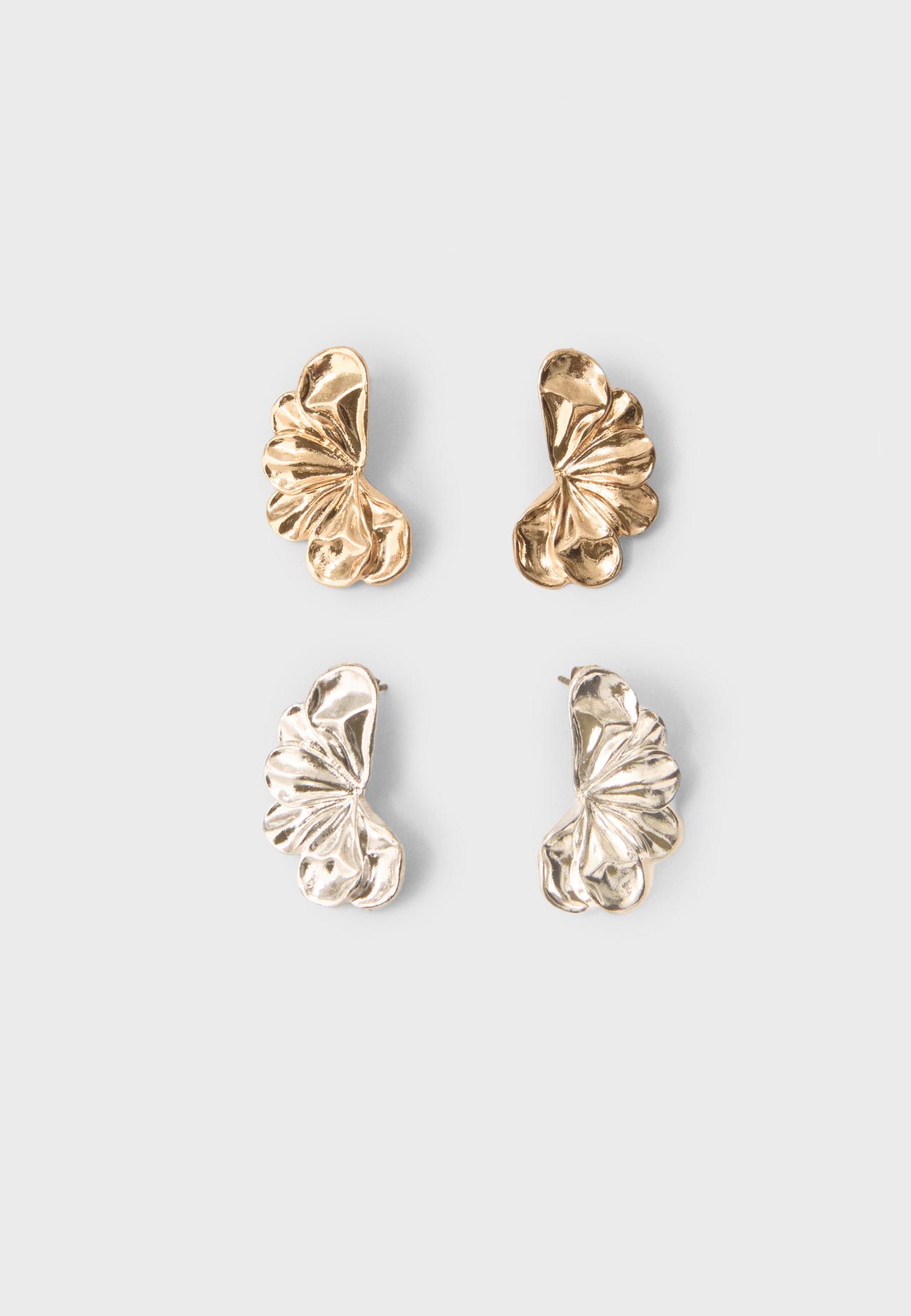 Set of 2 mini fan flower earrings — Gold