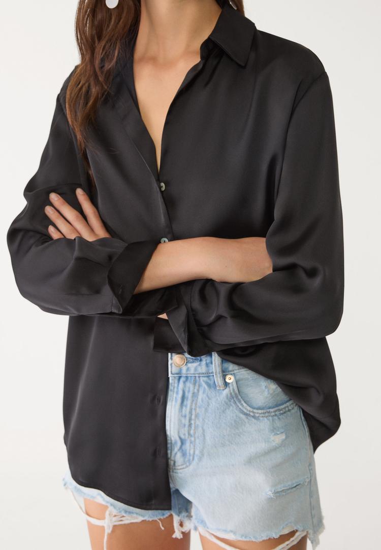 camisa saten cuello solapa