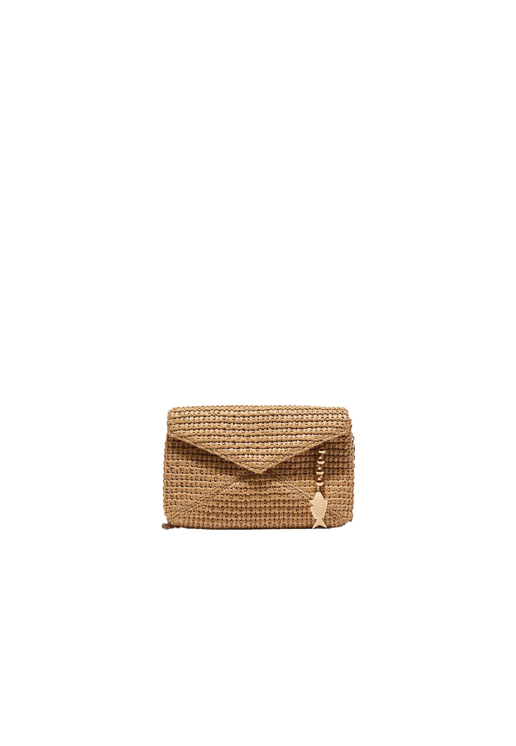 Raffia-effect envelope crossbody bag — Ecru
