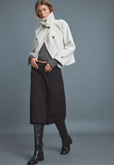 Soft-touch crossover high neck jacket — Ecru 3