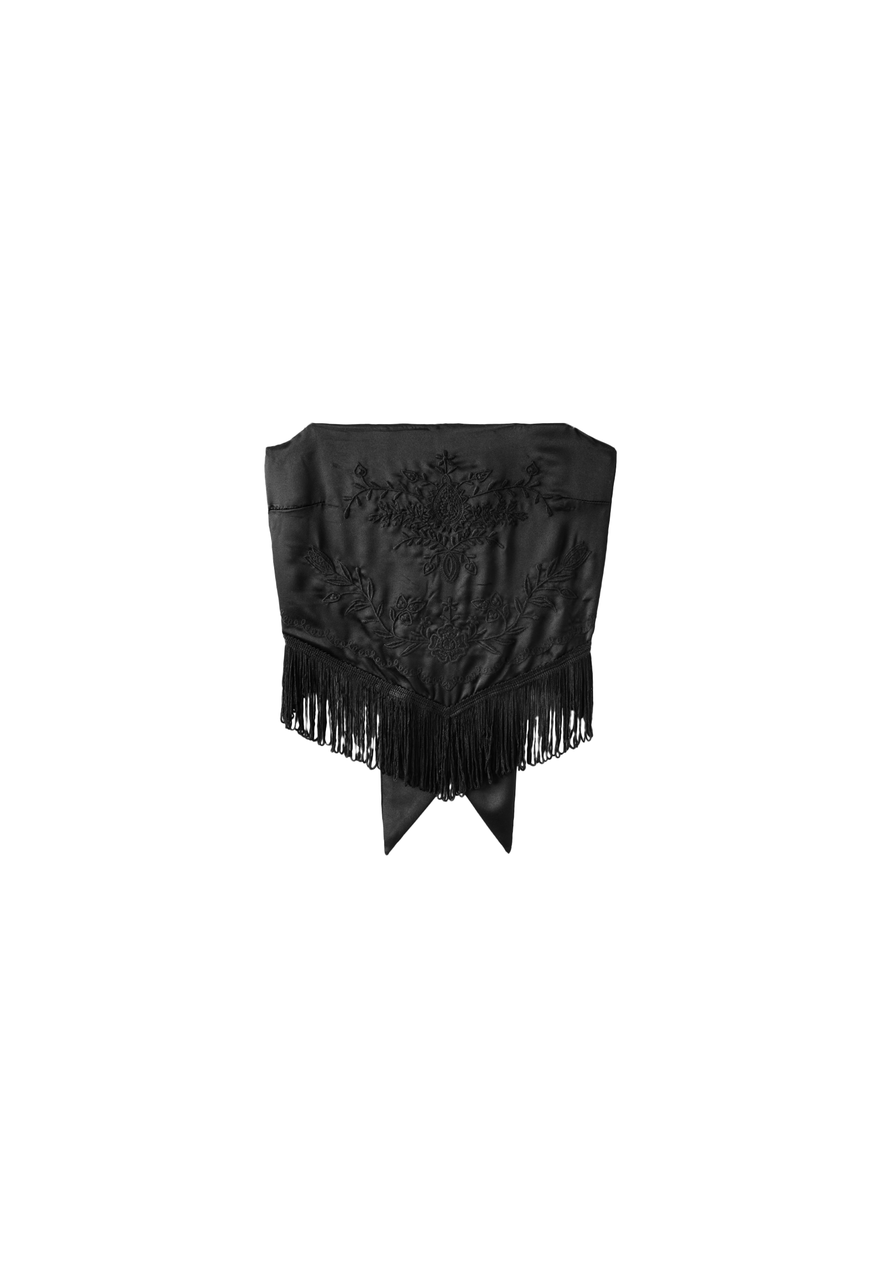 Embroidered fringe bustier top — Black