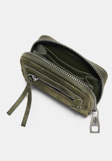 Compact card holder purse with zip pocket detail — Khaki 5