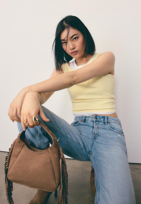 Stradivarius Shoulder Bag With Side Fringes Caramel Os