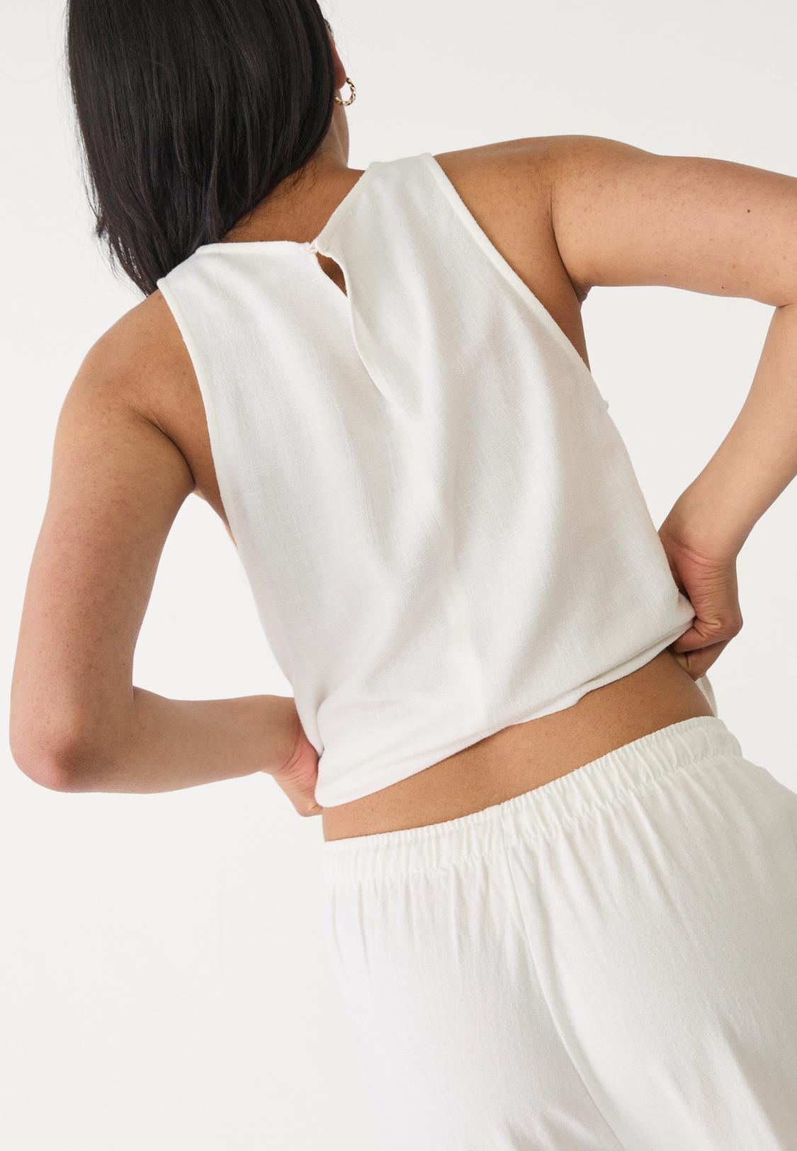 Mujer Stradivarius Camiseta Lino Stradivarius Top Nadadora Fluido