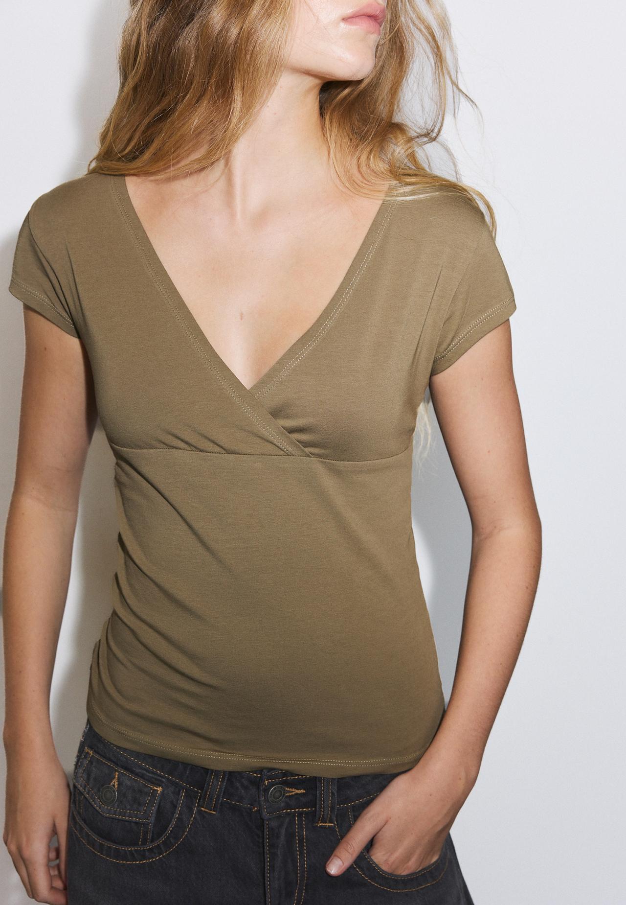 Short sleeve under-bust top — Khaki