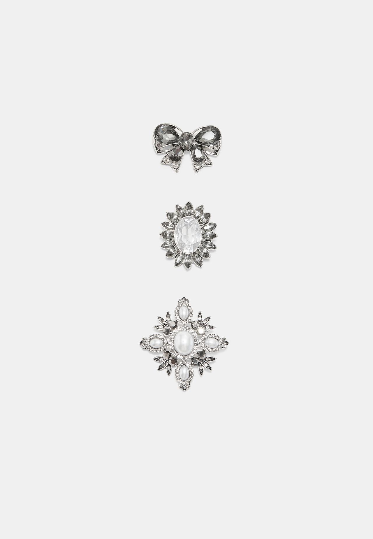 Set of 3 jewel brooches — Grey
