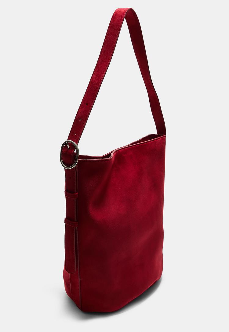 Stradivarius Τσάντα Bucket Με Αγκράφα Από Συνθετικό Σουέντ Κόκκινο Os φωτογραφία