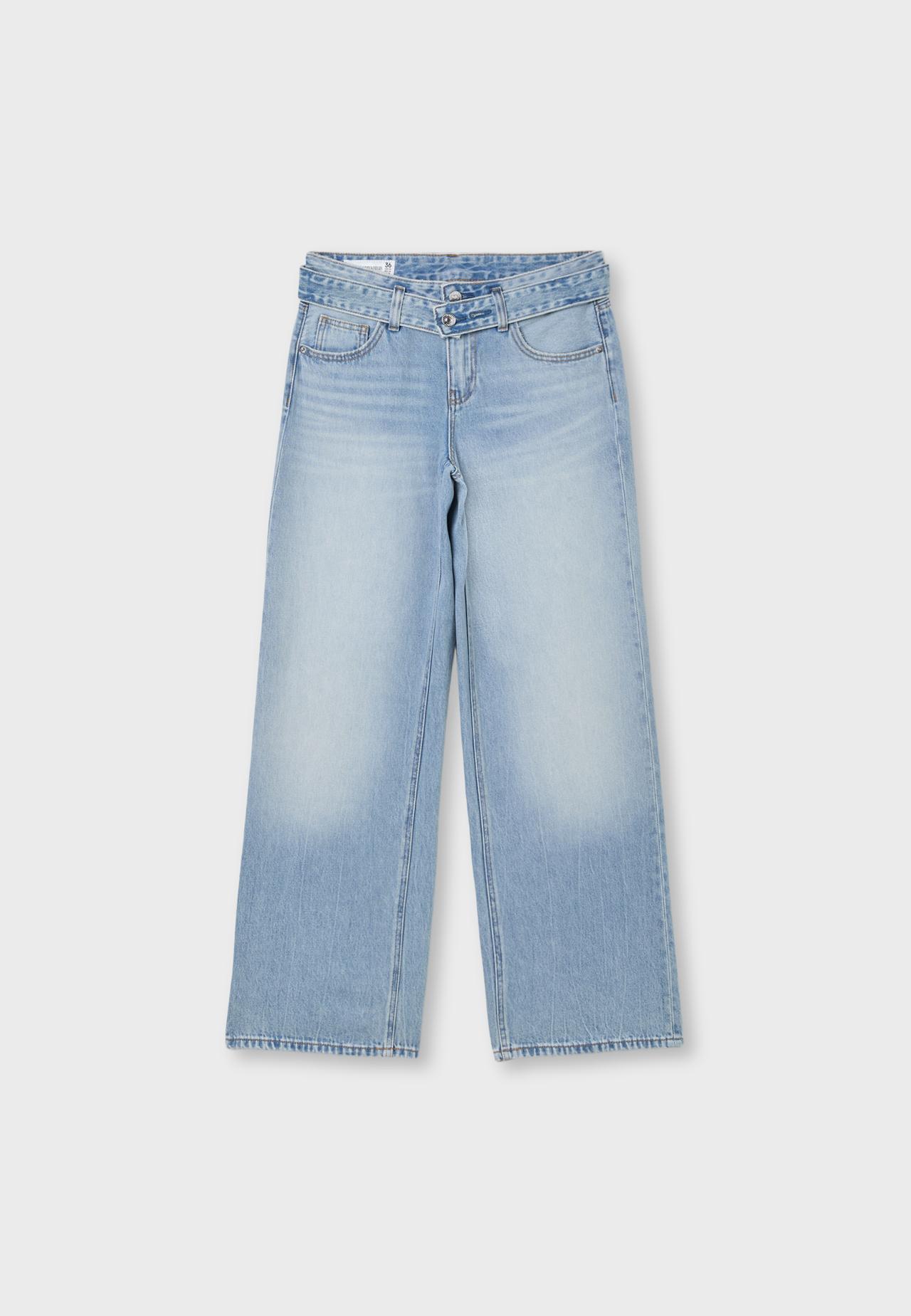 Double-waist wide-leg jeans — MEDIUM LIGHT BLUE DENIM