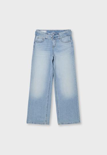 Double-waist wide-leg jeans — MEDIUM LIGHT BLUE DENIM 7