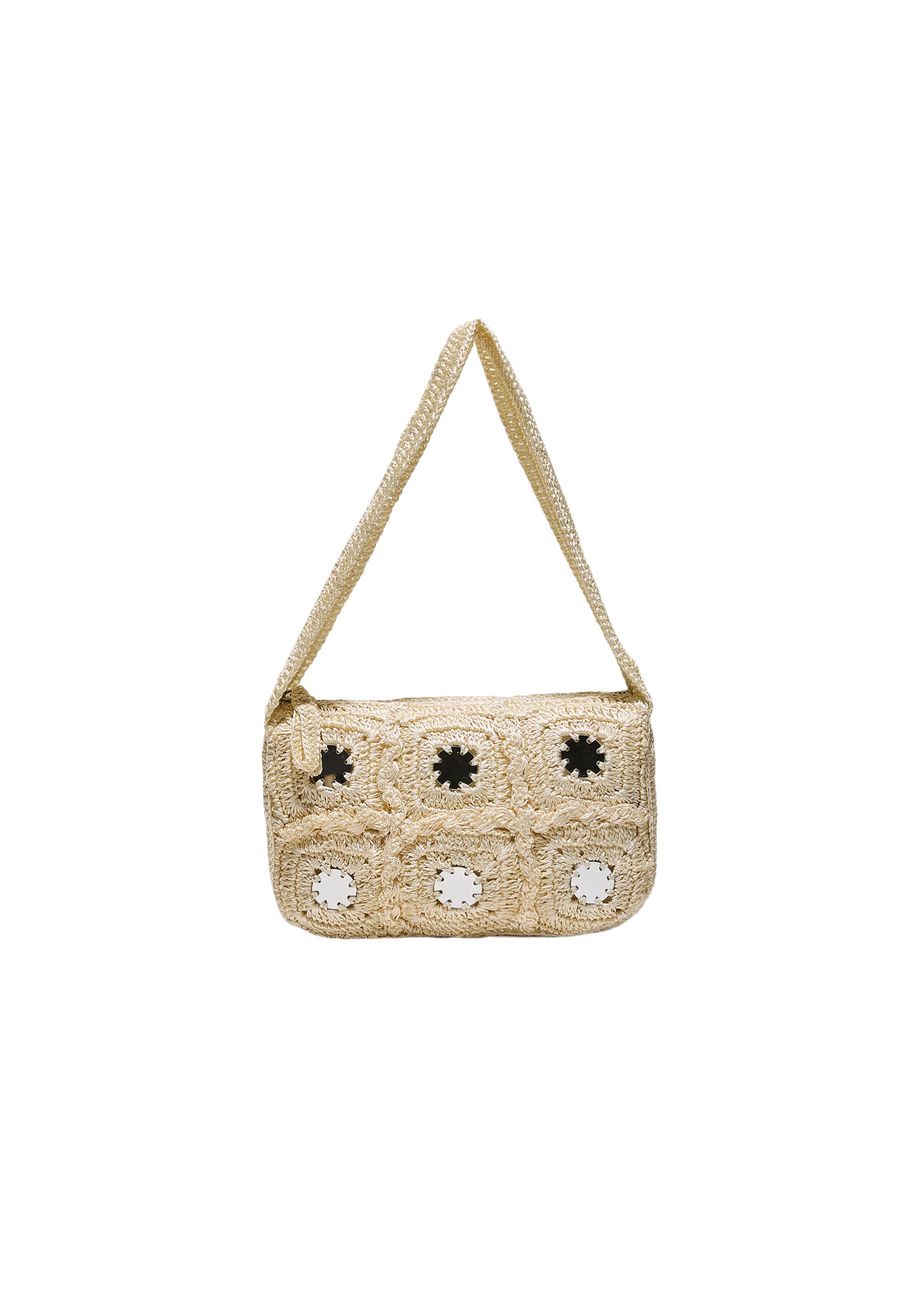 Crochet shoulder bag with mirrors — Ecru