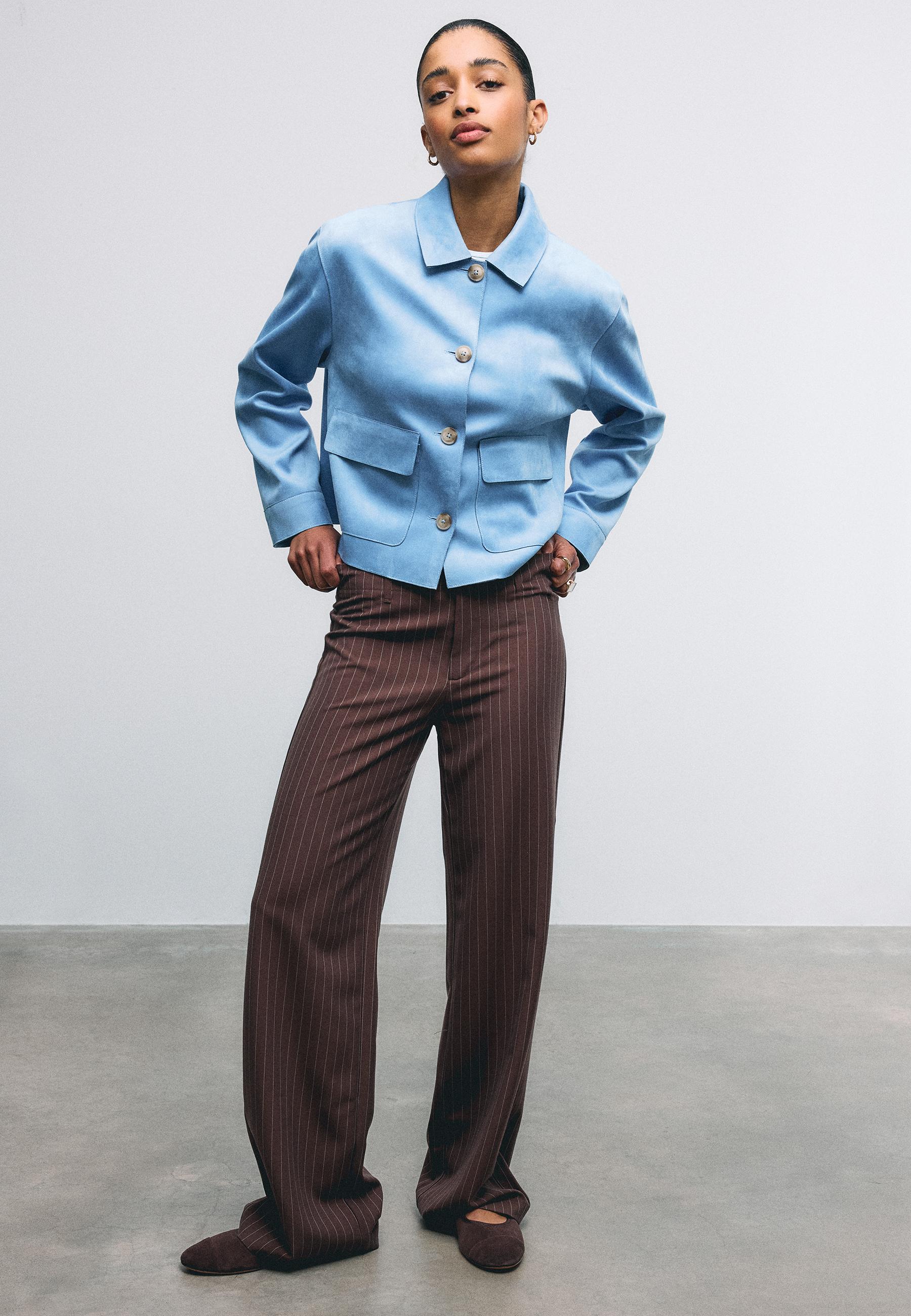Faux suede jacket with pockets — Sky blue