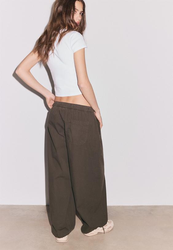 Stradivarius Pantalon Barrel Popeline Stoppers Marron 34