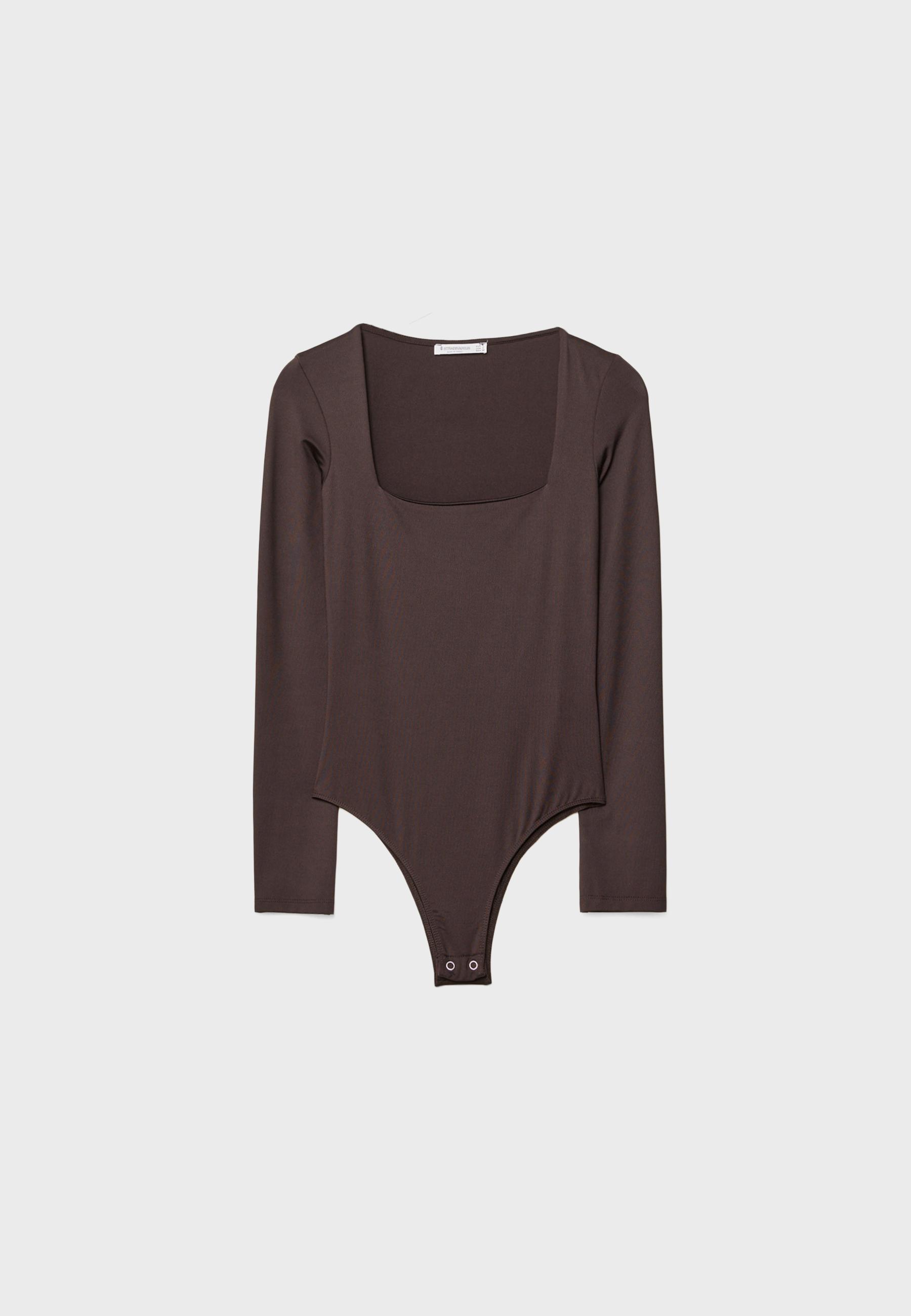 Long sleeve square neck bodysuit — Brown
