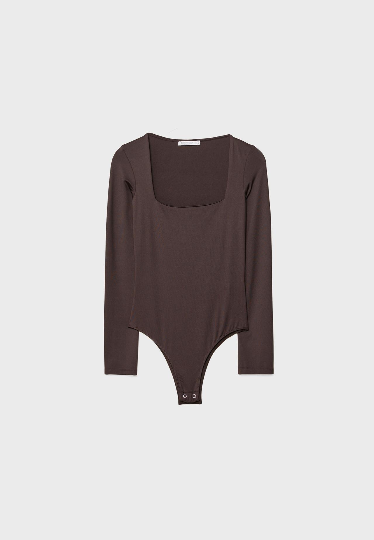 Long sleeve square neckline bodysuit — Brown