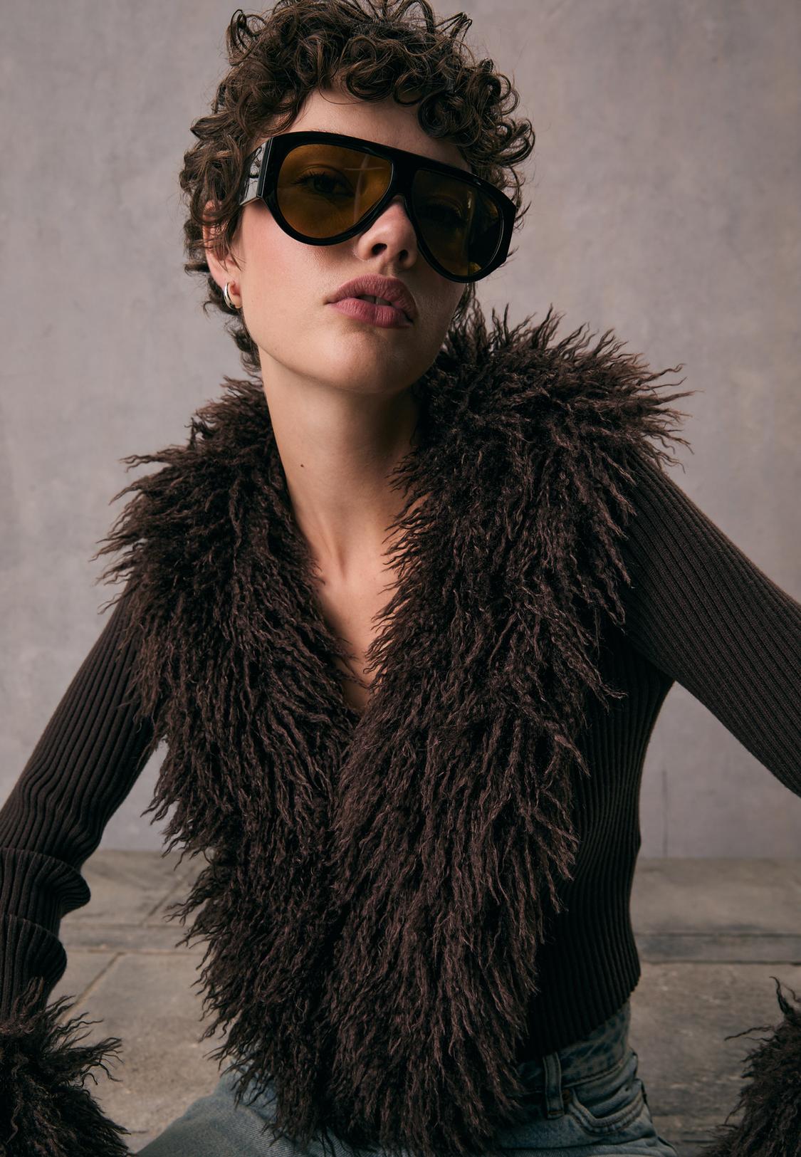 Knit cardigan with detachable faux fur