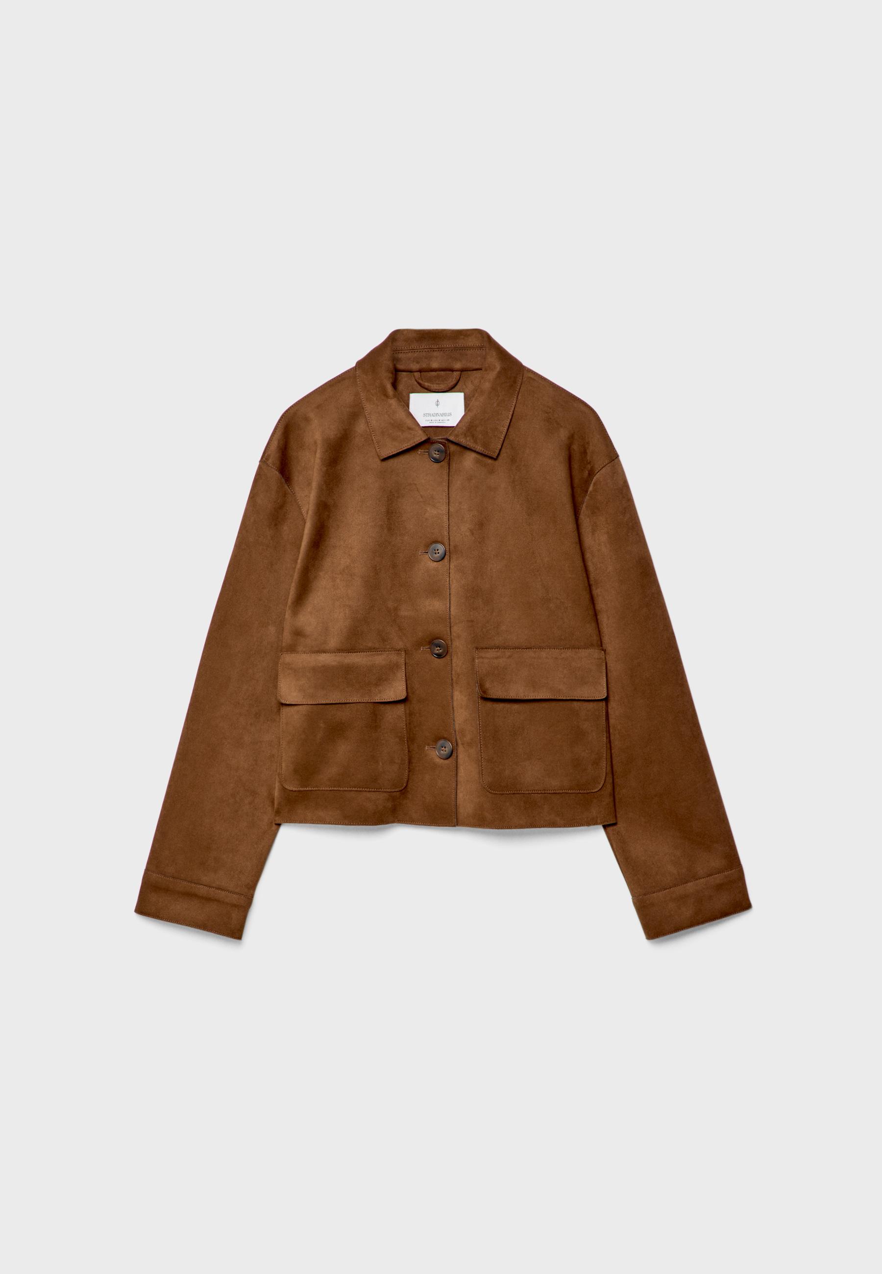 Faux suede jacket with pockets - Women's fashion