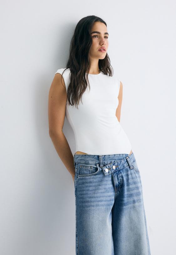 Stradivarius Gathered Bodysuit Ecru M