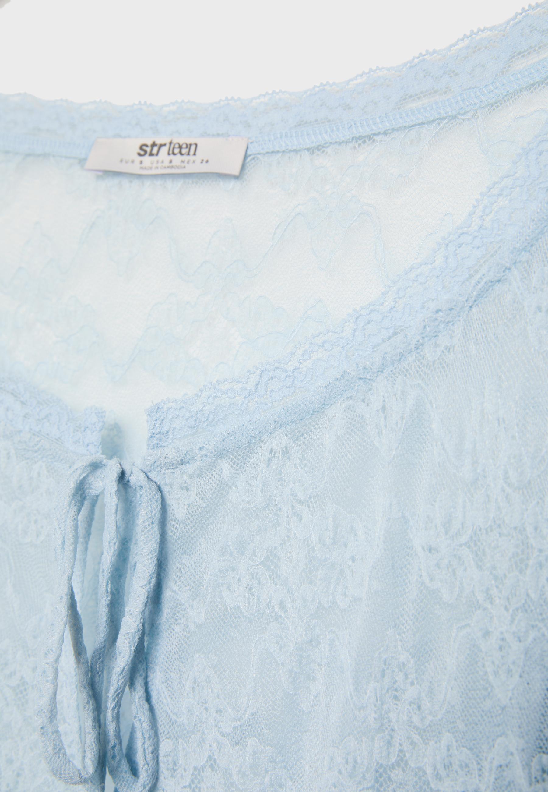 Crossover lace T-shirt — Sky blue