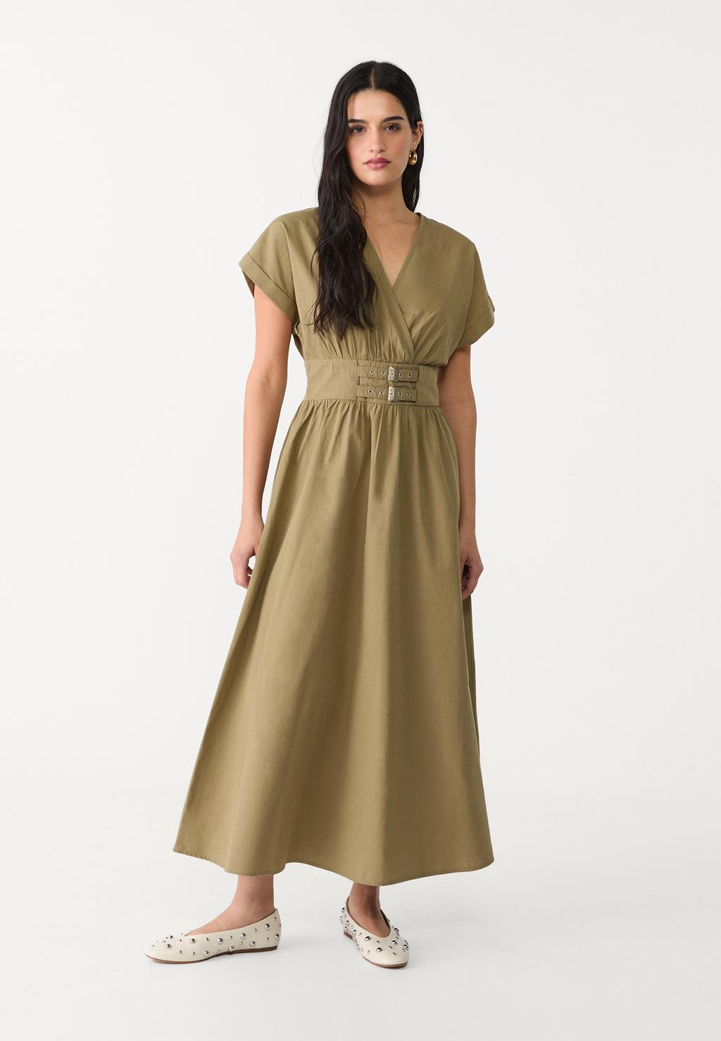 Midi dress with buckles