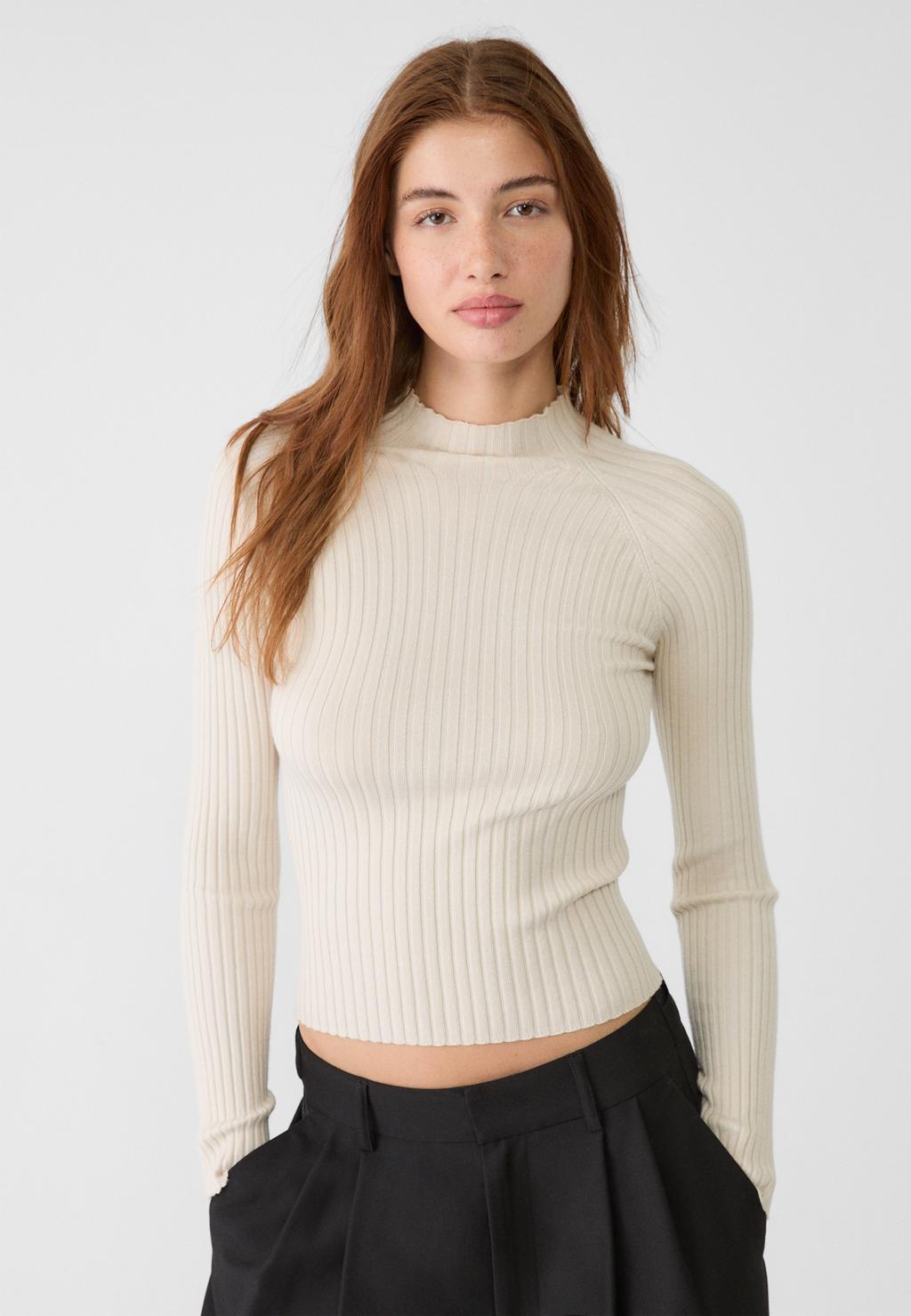 Ribbed mock turtleneck knit sweater