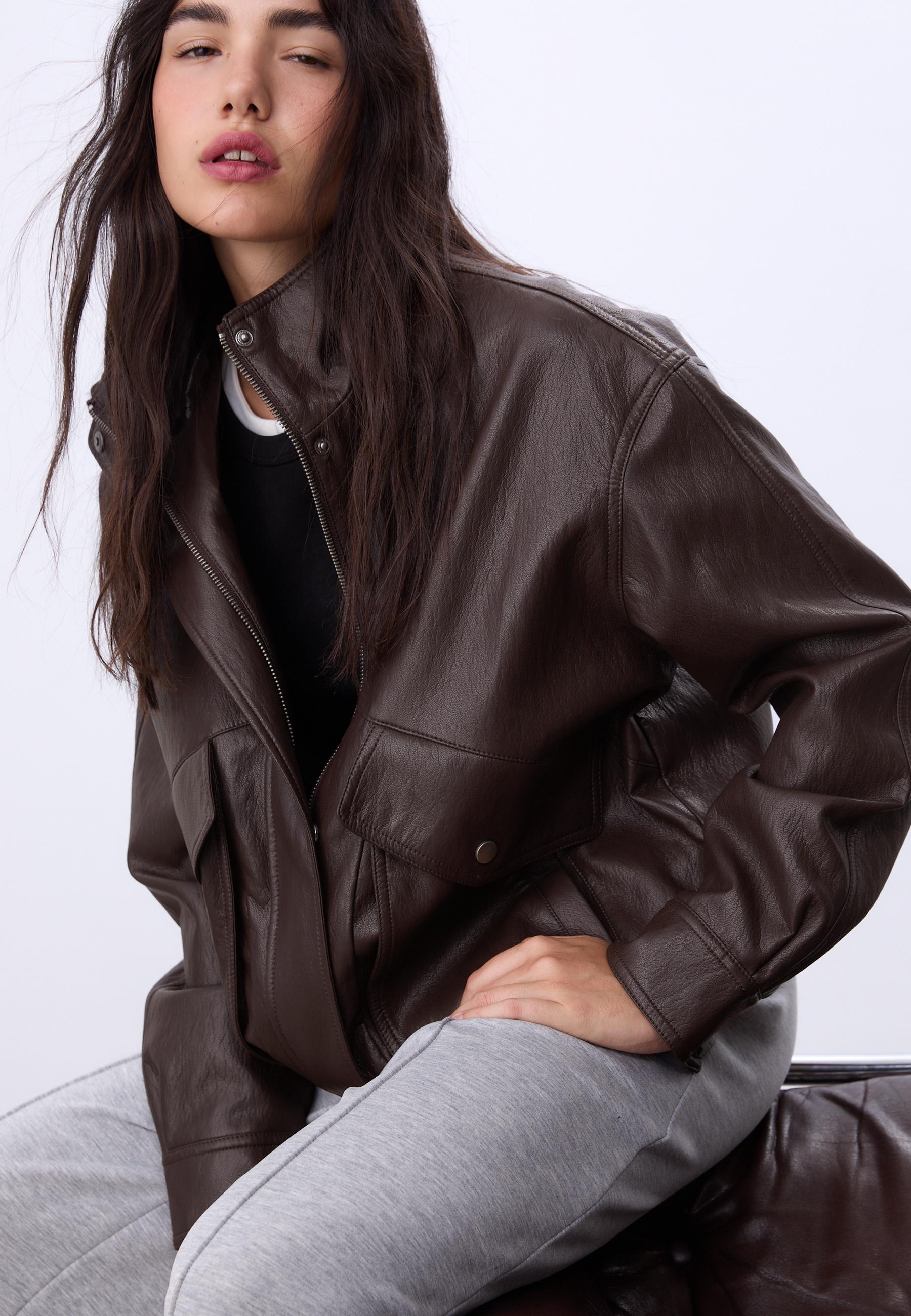 Oversize faux leather jacket — Brown
