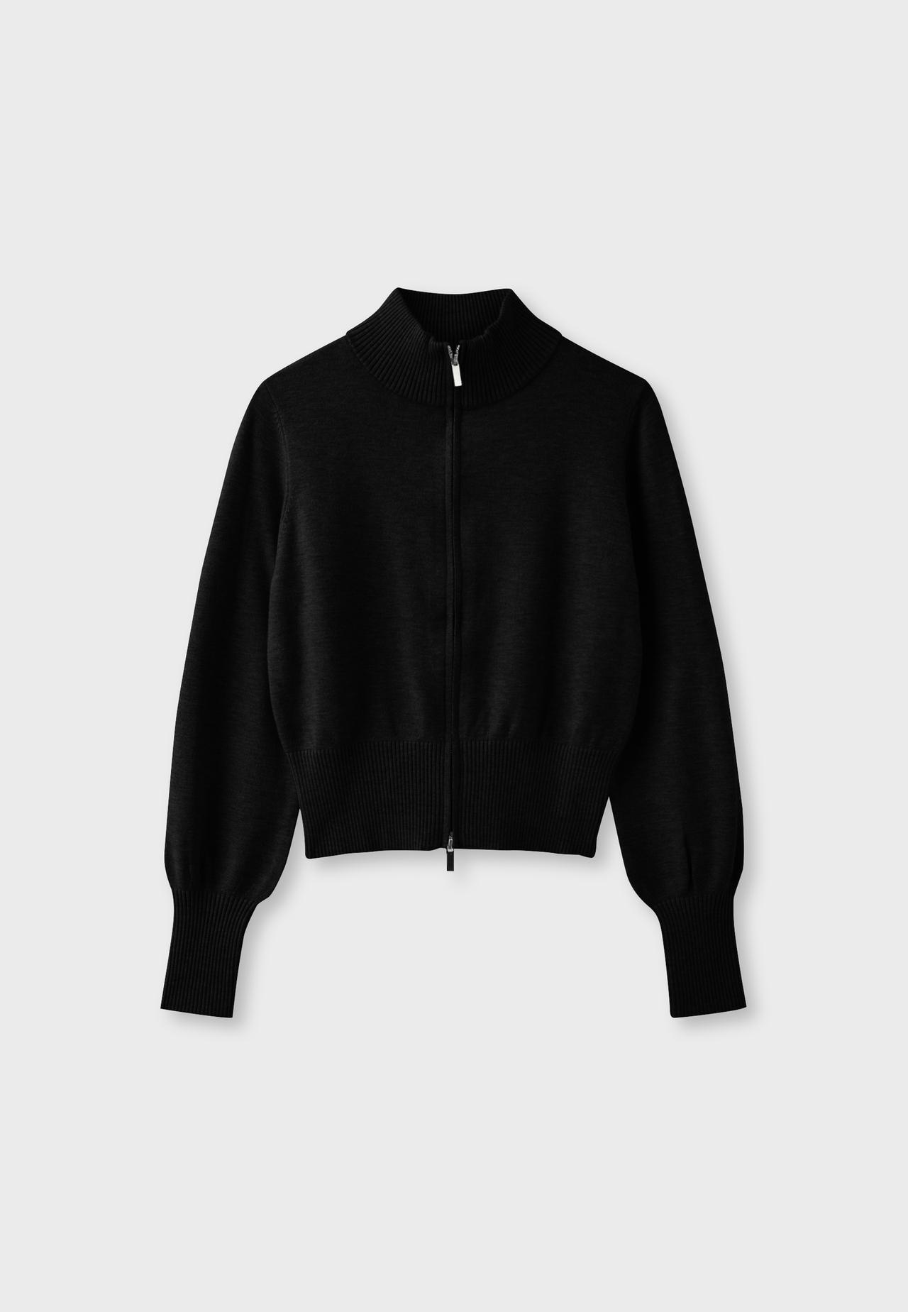 Fitted zip-up knit cardigan — Black