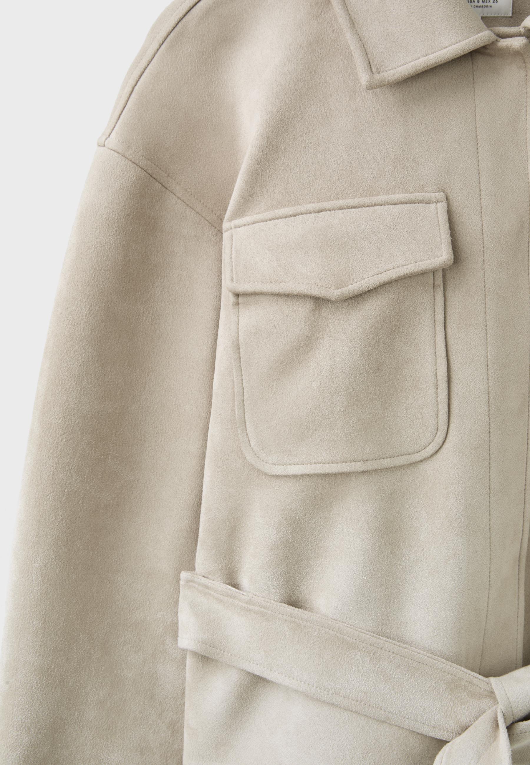 Cropped faux suede jacket — Ecru