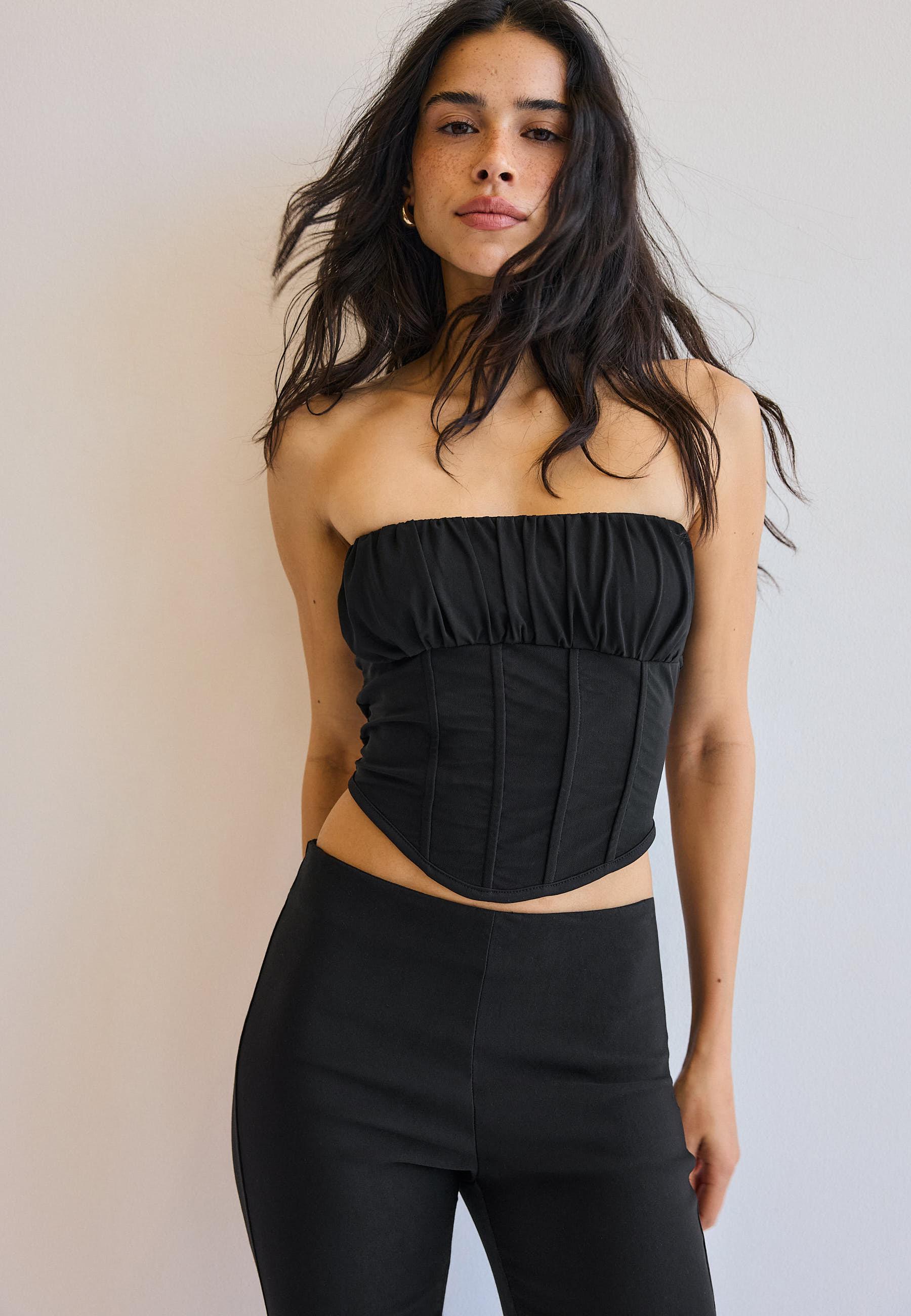 Mesh bodice bandeau top — Black