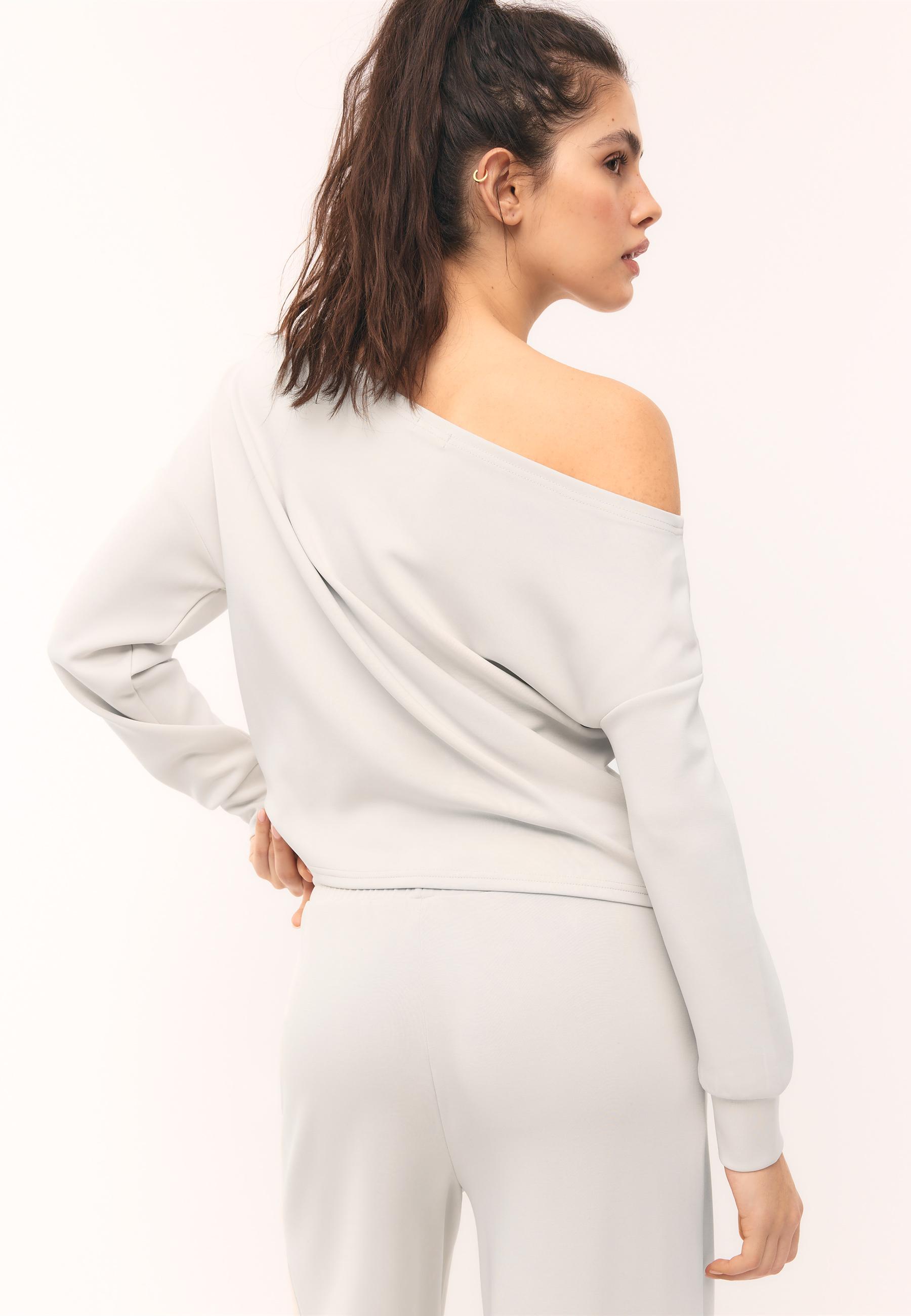 Soft-touch off-the-shoulder sweatshirt — Stone
