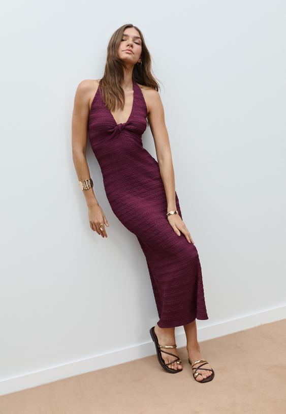 midi jurk met haltertextuur