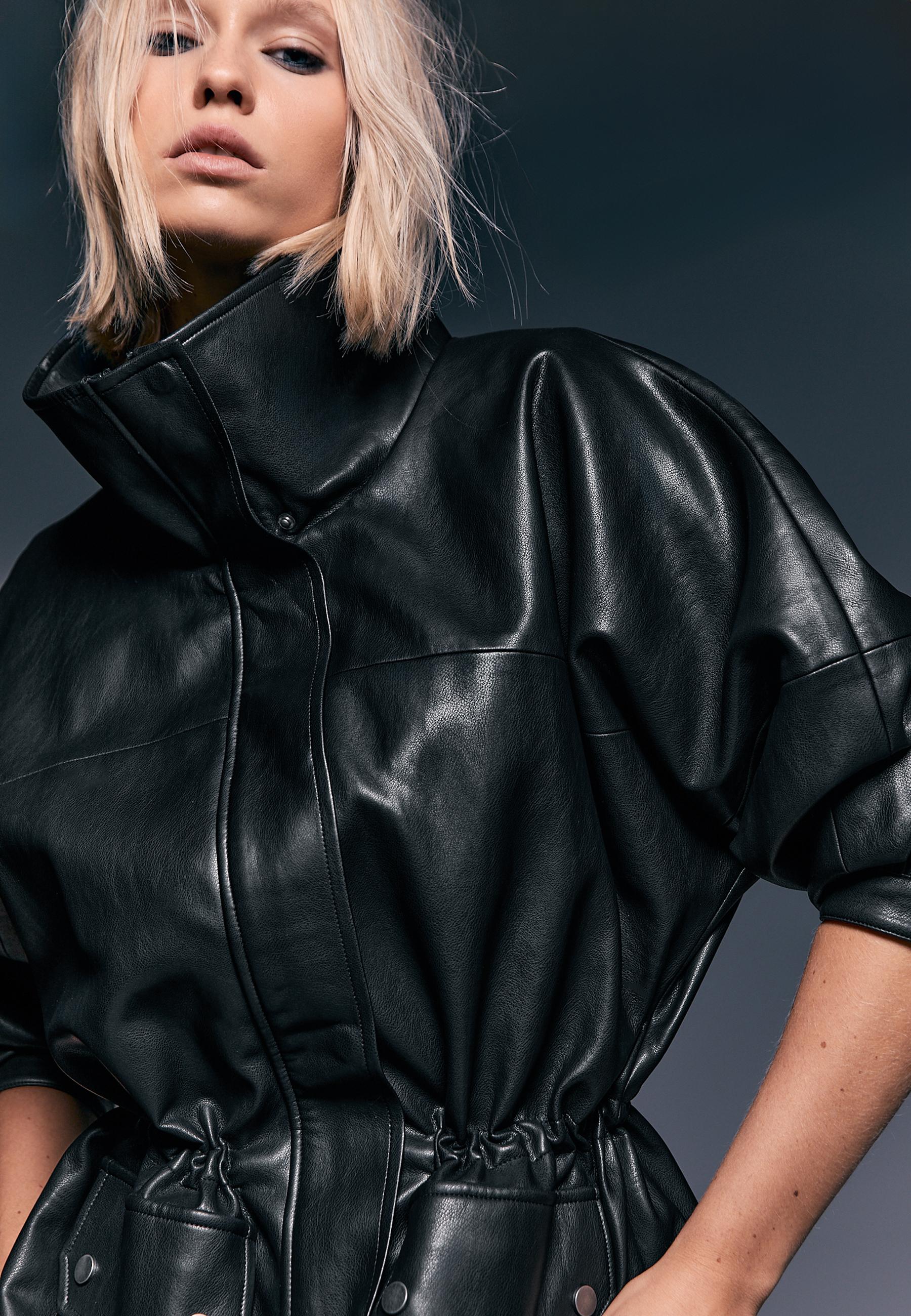 Leather effect medium-length parka - Women's fashion