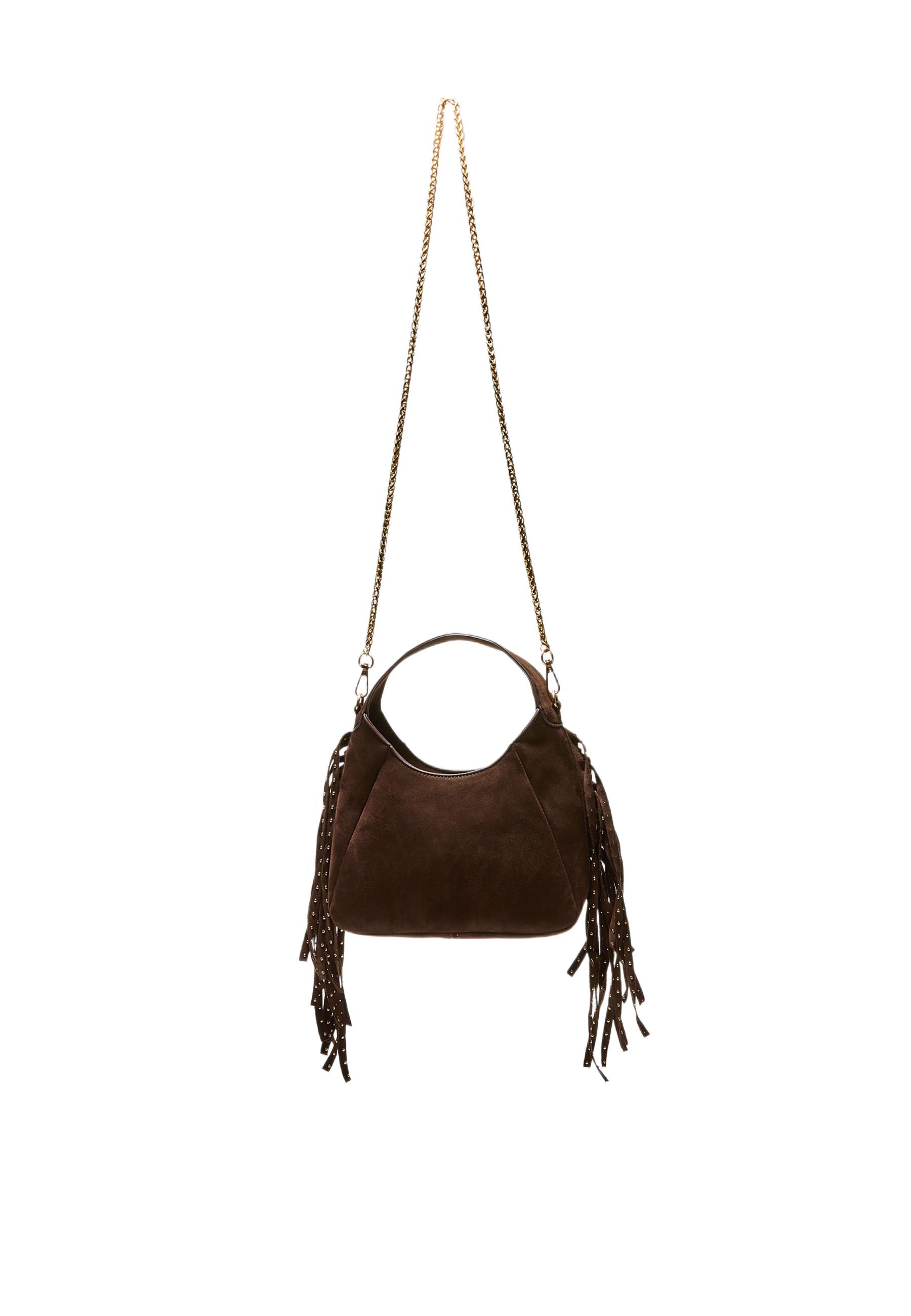 Shoulder bag with side fringes — Brown