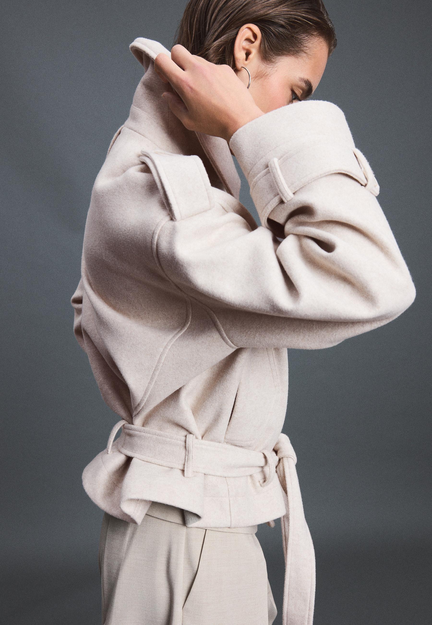 Soft-touch oversize trench coat — Ecru