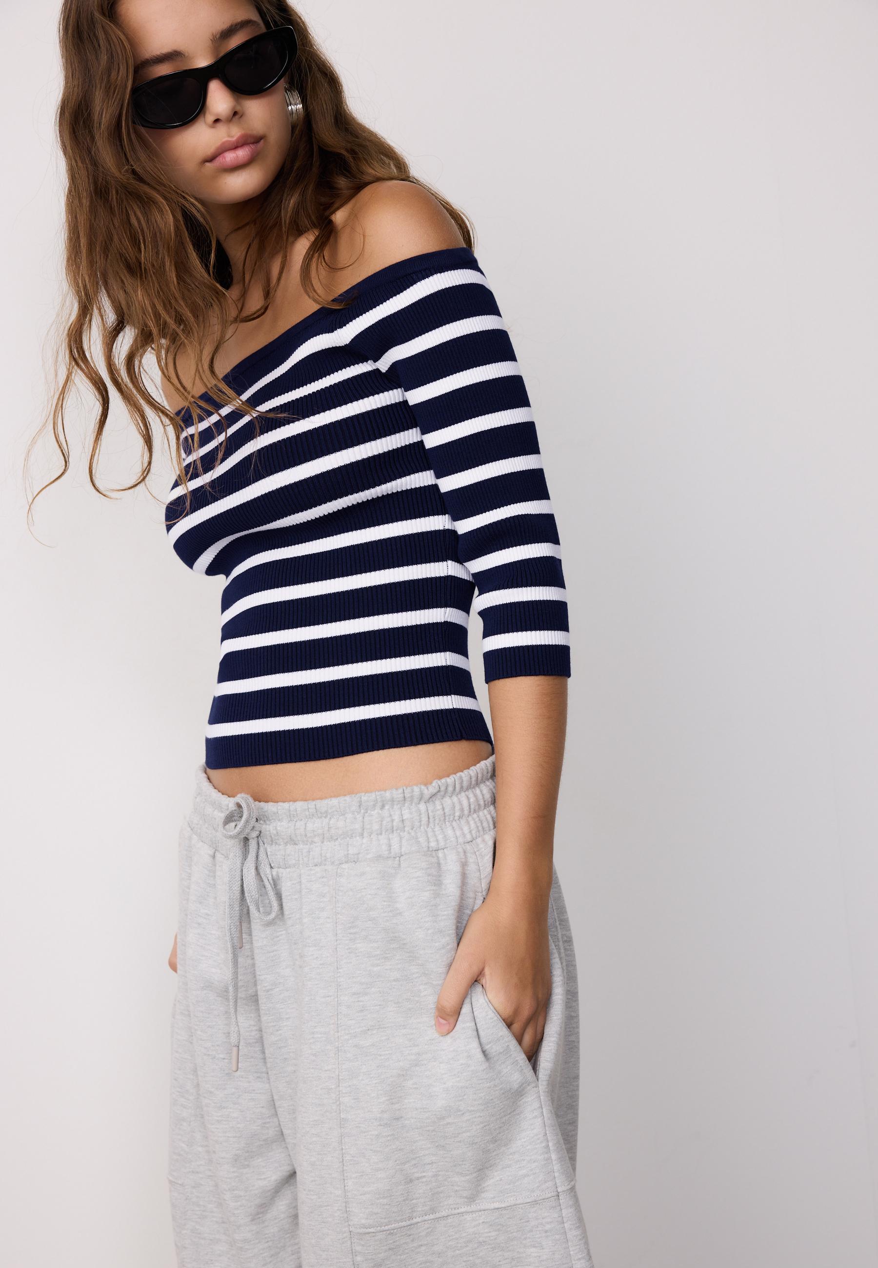 Fitted striped knit jumper — Dark blue