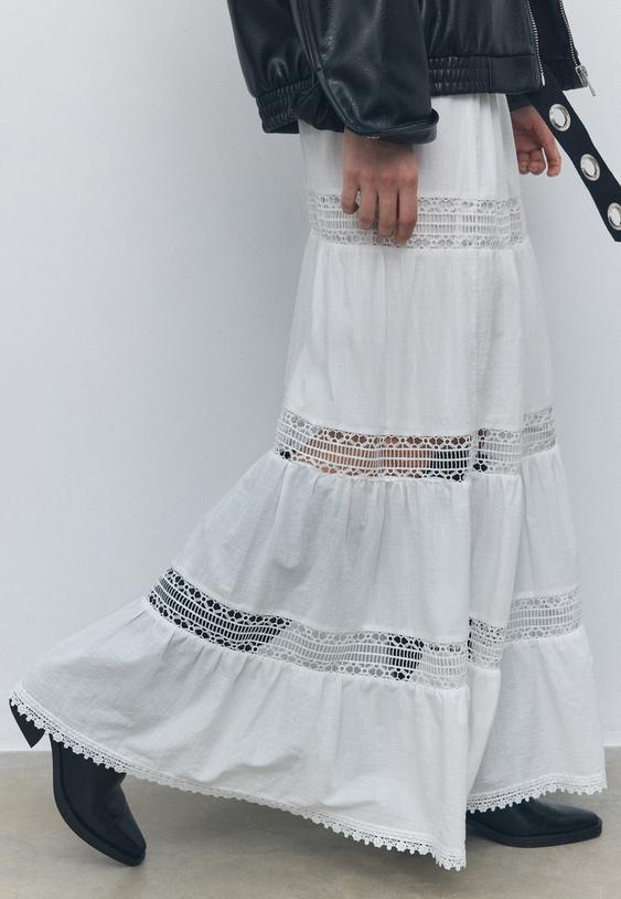 long panelled lace skirt