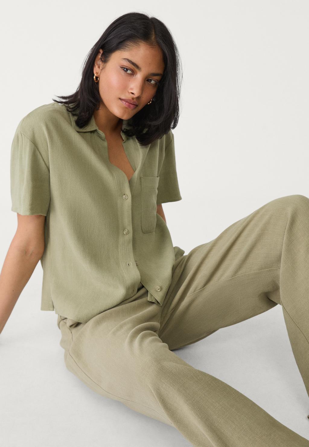 Short sleeve linen blend shirt