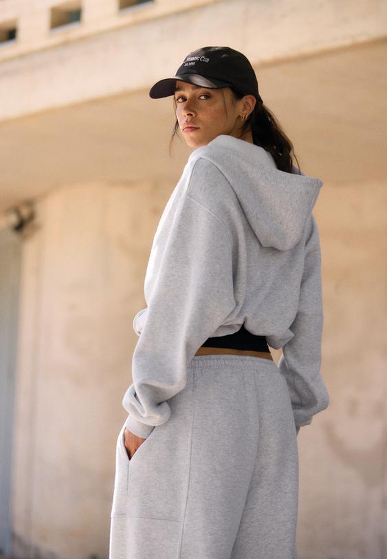Stradivarius Φούτερ Με Βάτες Και Κουκούλα Γκρι Μελανζέ Xl