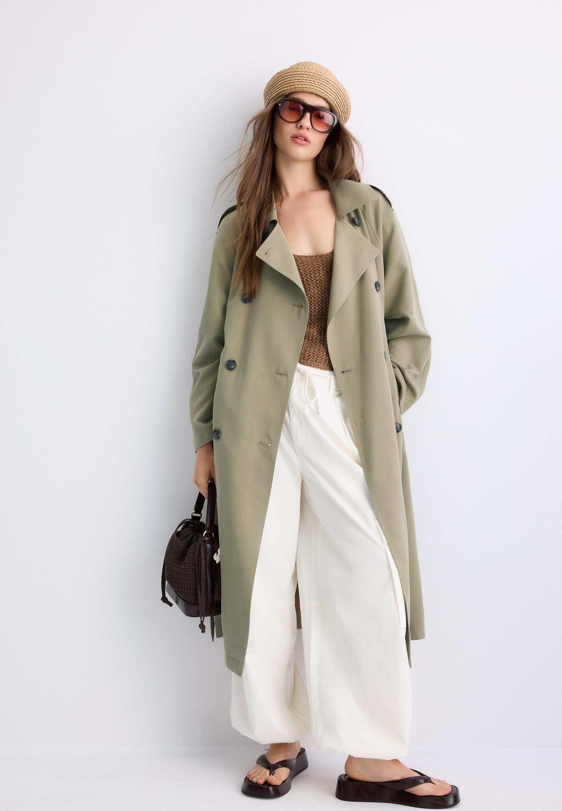 Long flowing trench coat — Khaki